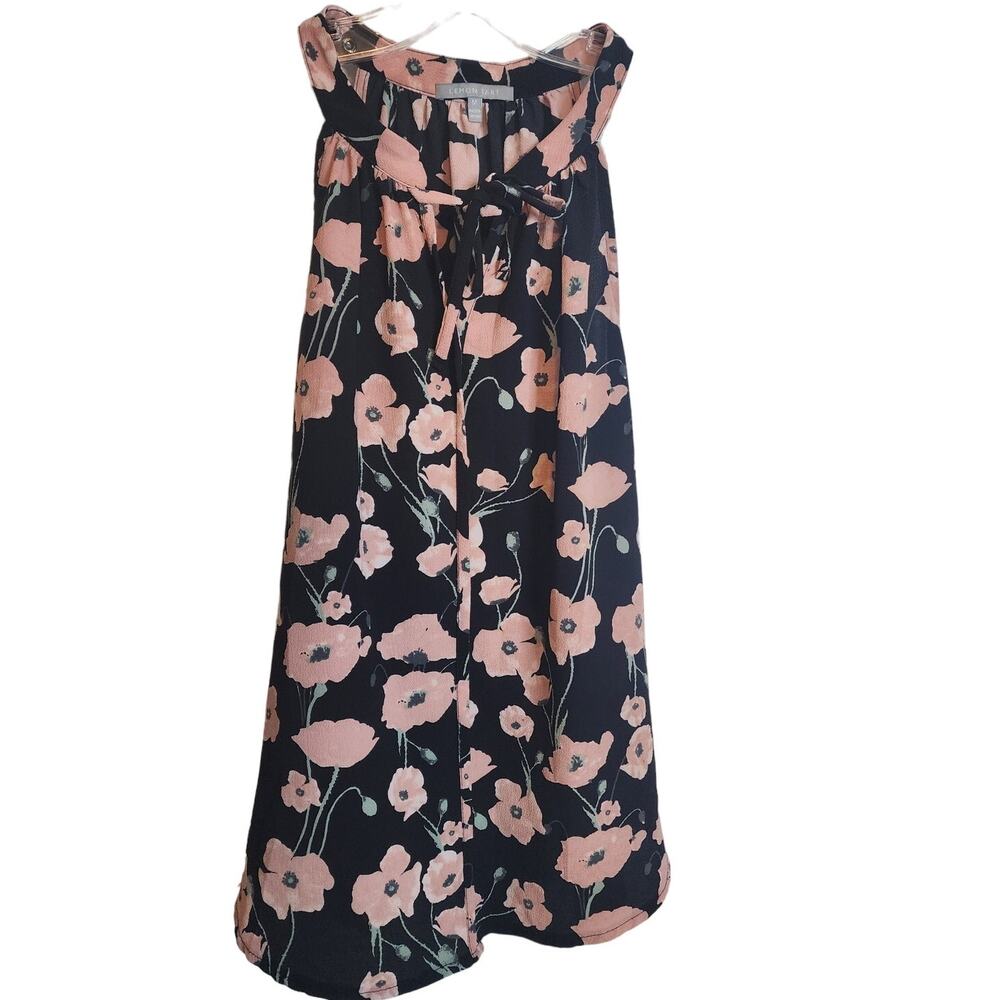 Lemon Tart Halter Tie-Front Sleeveless Floral Blouse, Medium